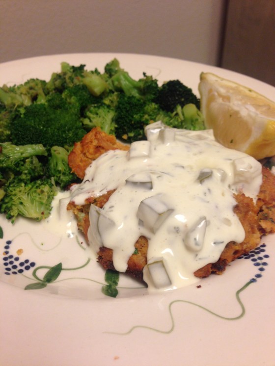 Sweet potato salmon cakes with homemade tartar sauce!